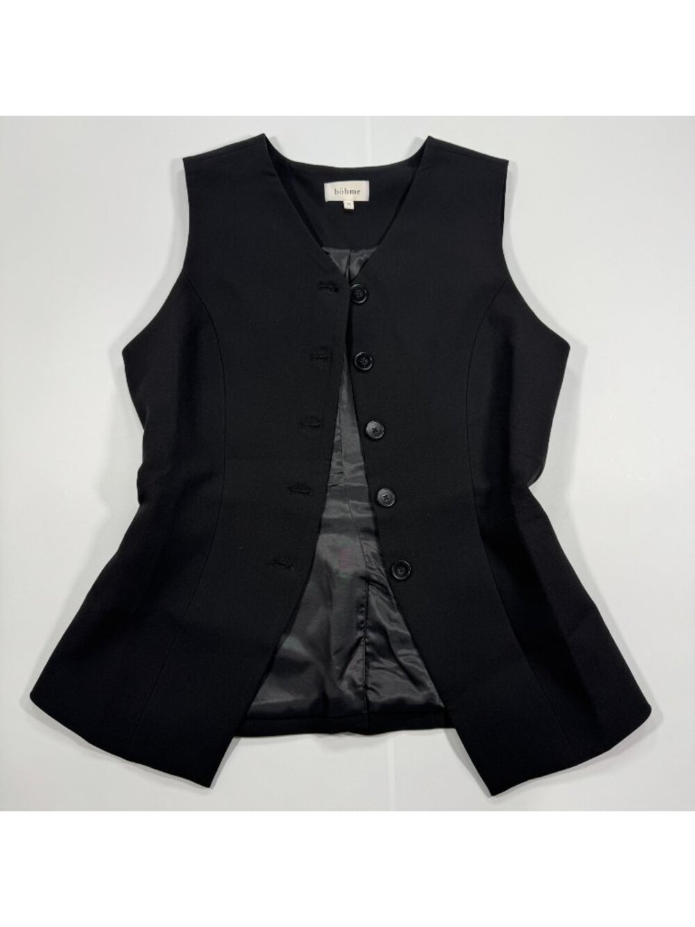 Bohme Vest Women's M Black Polyester Lined Single-Vented Business Preppy Office